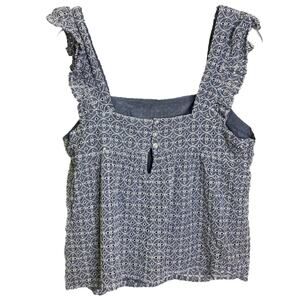 GAP‎ Womens Blue Cotton Eyelet Ruffle Strap Square Neck Button Back Tank Top S